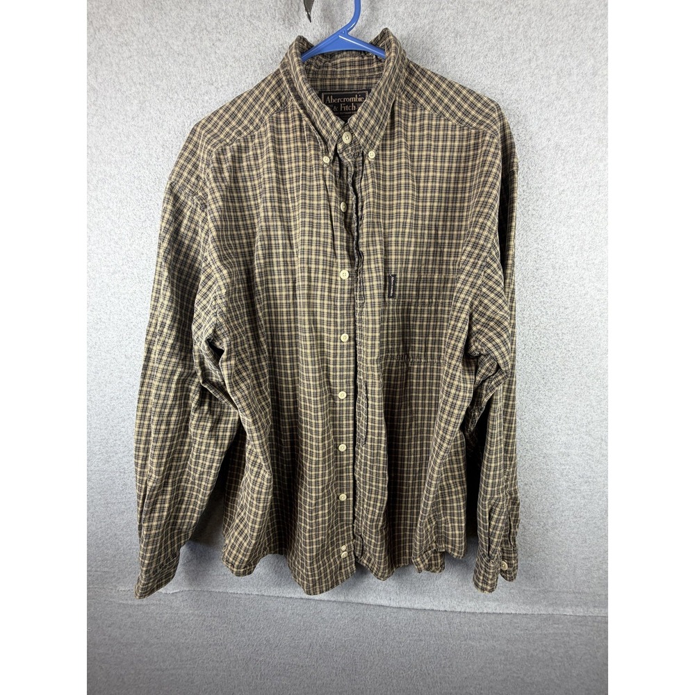 Abercrombie & Fitch Shirt Mens Large Brown Check Button Down Long Sleeve Cotton‎